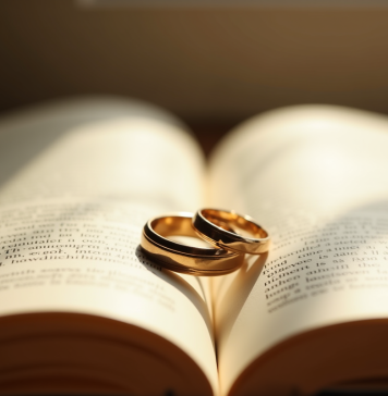 Les leçons tirées après 12 ans d’union matrimoniale Alliances de mariage sur un livre ouvert symbolisant l'amour durable