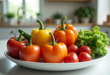 Assortiment de légumes riches en vitamine Drich sur une assiette blanche