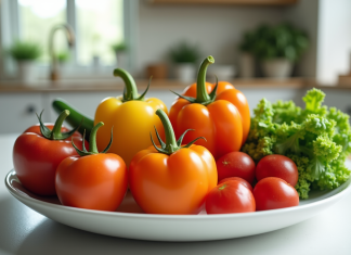 Assortiment de légumes riches en vitamine Drich sur une assiette blanche
