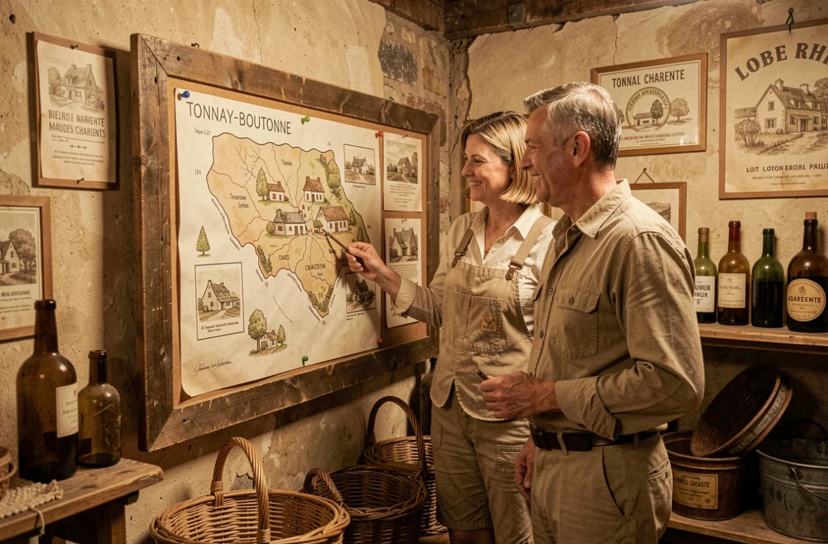 Deux joueurs analysant une carte ancienne dans l'escape game Les Cerveaux Associés à Tonnay-Boutonne