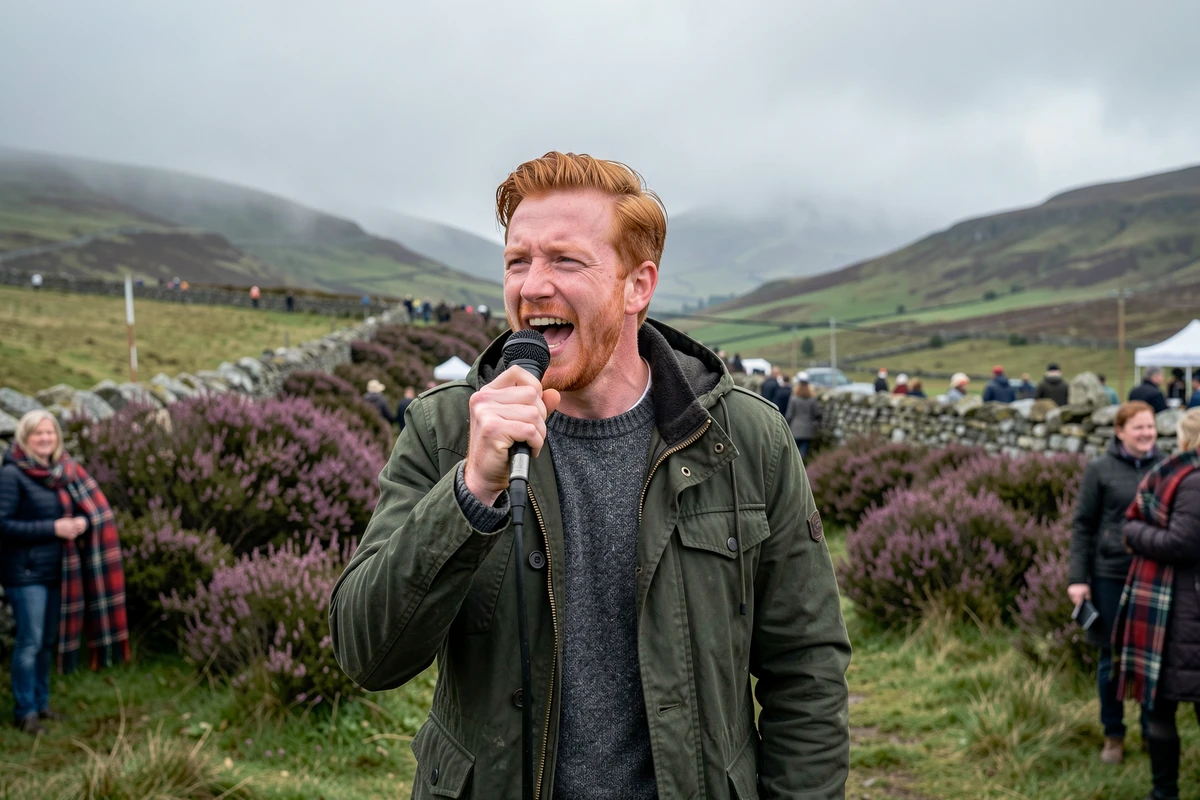 Chanteur roux en plein air lors d'un festival de musique celtique dans les Highlands écossais