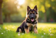 Chiot berger allemand dans un parc ensoleille