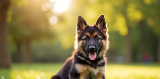 Chiot berger allemand dans un parc ensoleille