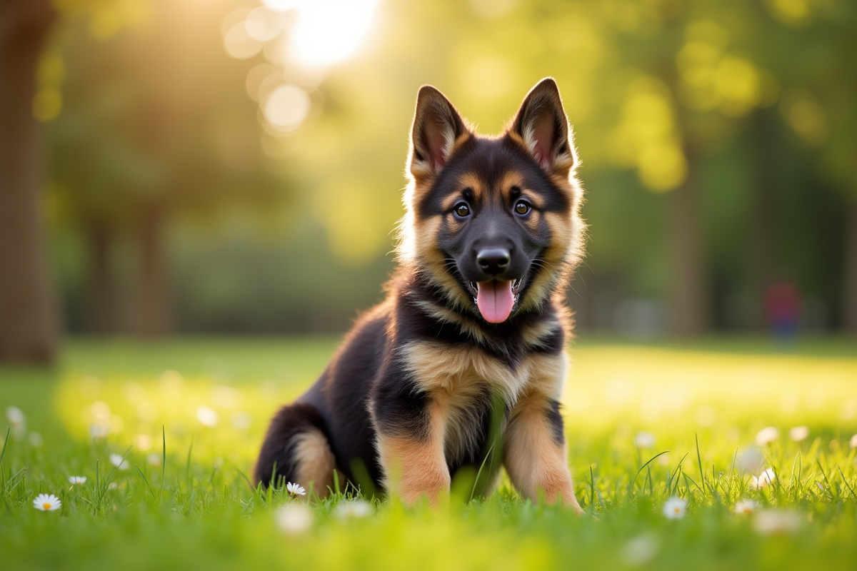 Chiot berger allemand dans un parc ensoleille