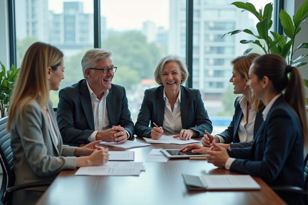 Collaboration entre adultes dans un bureau moderne