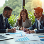 Conseiller financier présentant un plan d'investissement aux couple