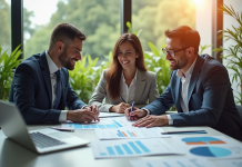 Conseiller financier présentant un plan d'investissement aux couple