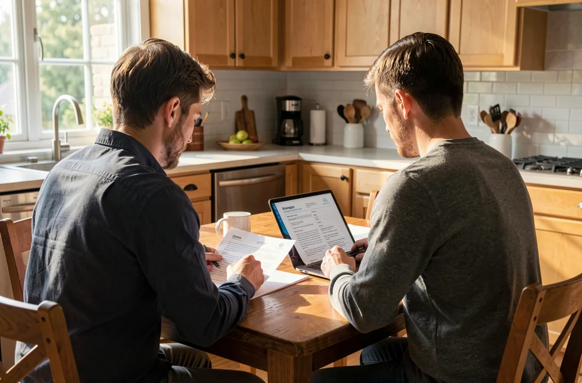 Couple examinant des documents de prêt immobilier à une table