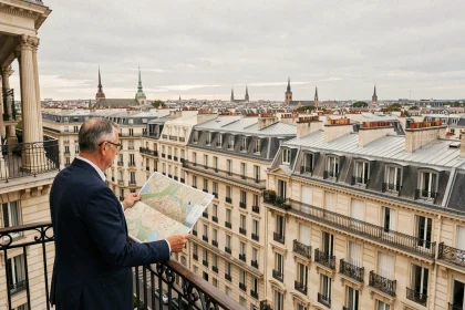 Vue panoramique sur les toits haussmanniens de Paris illustrant la densité urbaine et la superficie de la capitale française