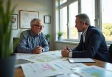 Propriétaire inquiet discutant permis zoning avec un officiel