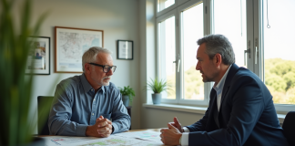 Propriétaire inquiet discutant permis zoning avec un officiel