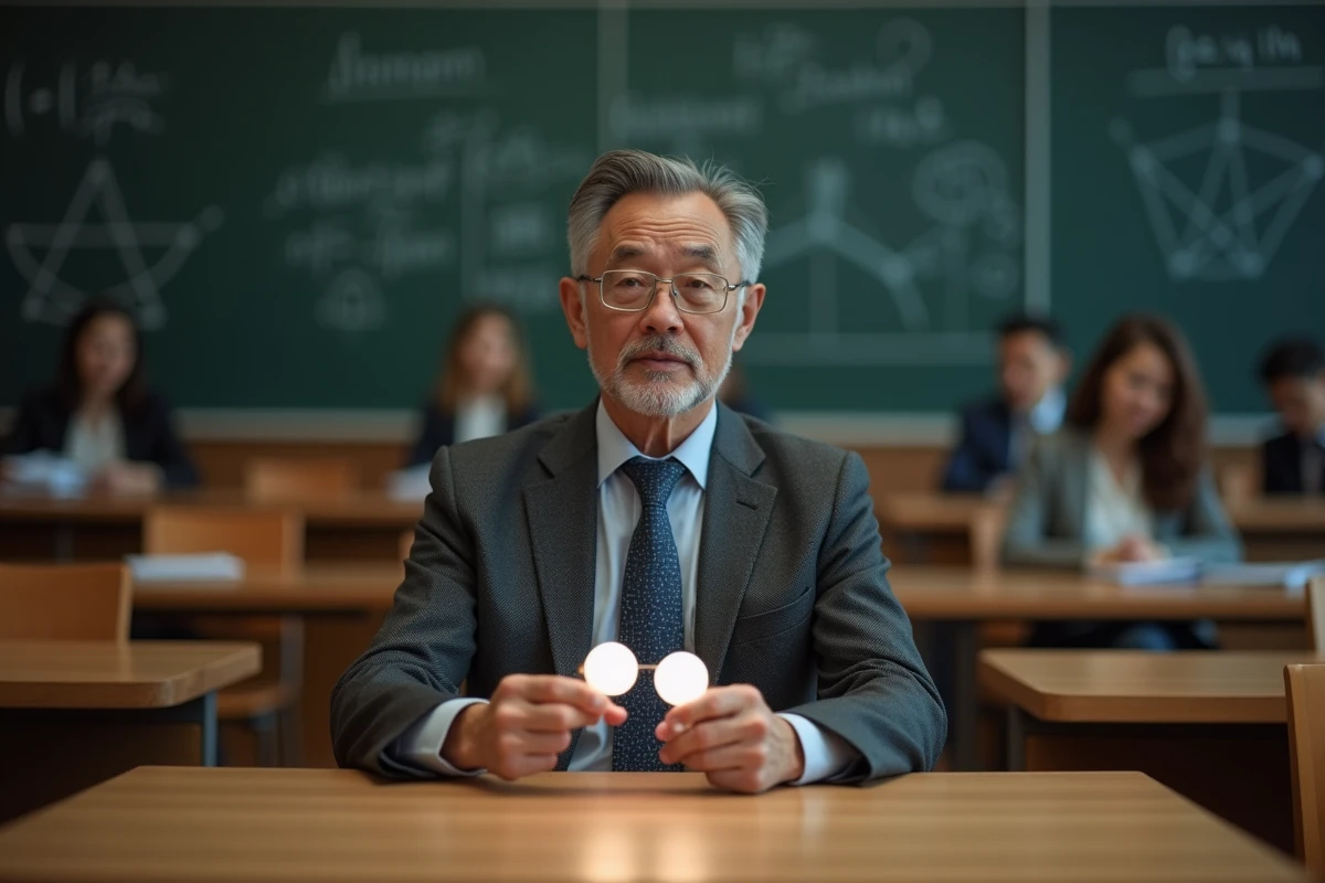 Enseignant expliquant l entanglement quantique en salle de cours