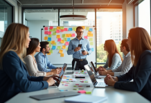 Groupe de professionnels en réunion dans un bureau moderne