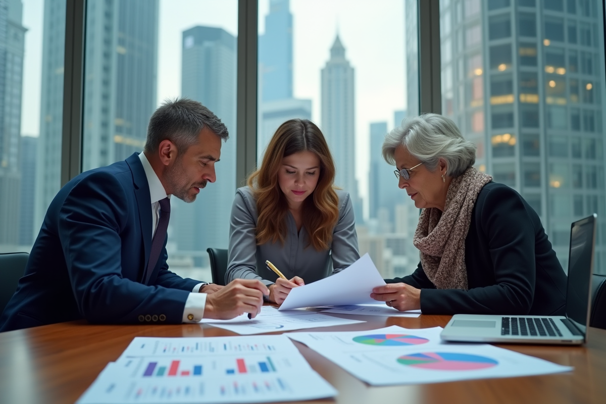 Equipe diverse en réunion d'affaires avec graphiques