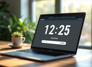 Espace de travail moderne avec ordinateur et minuteur digital