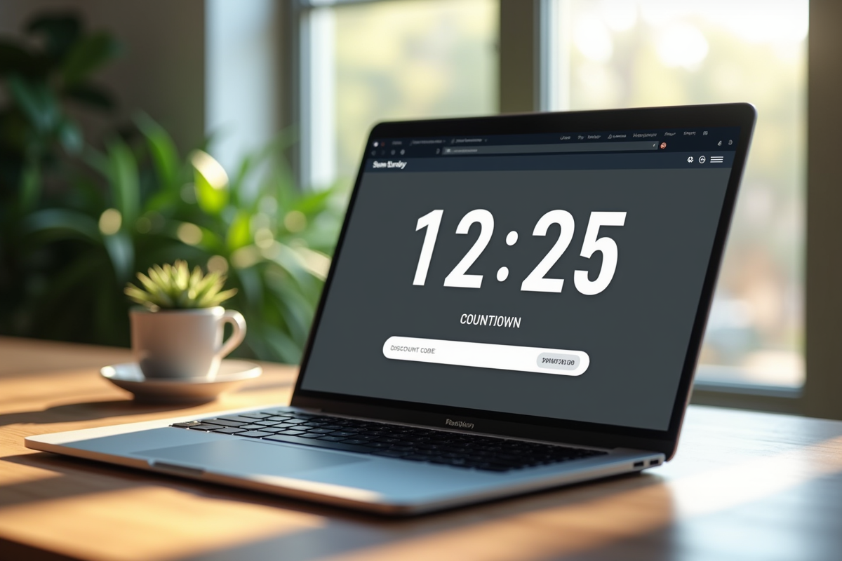 Espace de travail moderne avec ordinateur et minuteur digital