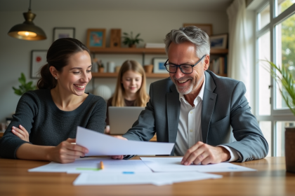 Famille en réunion dans un bureau lumineux à domicile