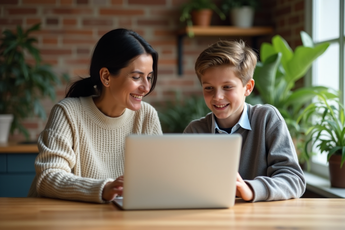 femme-adolescent-cuisine-collaboration Femme et adolescent travaillant ensemble à la cuisine