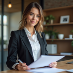 Femme d affaires professionnelle tenant des documents dans un bureau moderne