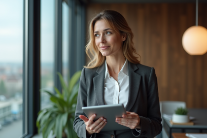 Femme d affaires française regardant des annonces immobilières