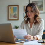 Calculer votre capacité d’emprunt immobilier : astuces et conseils pour maximiser son potentiel Femme en bureau moderne consulte un calculateur de prêt immobilier