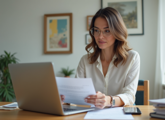 Calculer votre capacité d’emprunt immobilier : astuces et conseils pour maximiser son potentiel Femme en bureau moderne consulte un calculateur de prêt immobilier