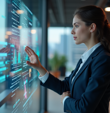 Tendances Marketing Digital 2025 : Quoi de Neuf dans ce Domaine ? Femme professionnelle examine des visualisations de données modernes