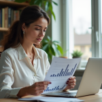 Comportement d’investissement : comprendre le format PDF pour économiser Femme en business casual analysant des graphiques financiers