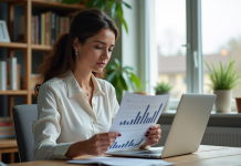 Comportement d’investissement : comprendre le format PDF pour économiser Femme en business casual analysant des graphiques financiers