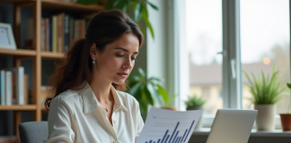 Comportement d’investissement : comprendre le format PDF pour économiser Femme en business casual analysant des graphiques financiers