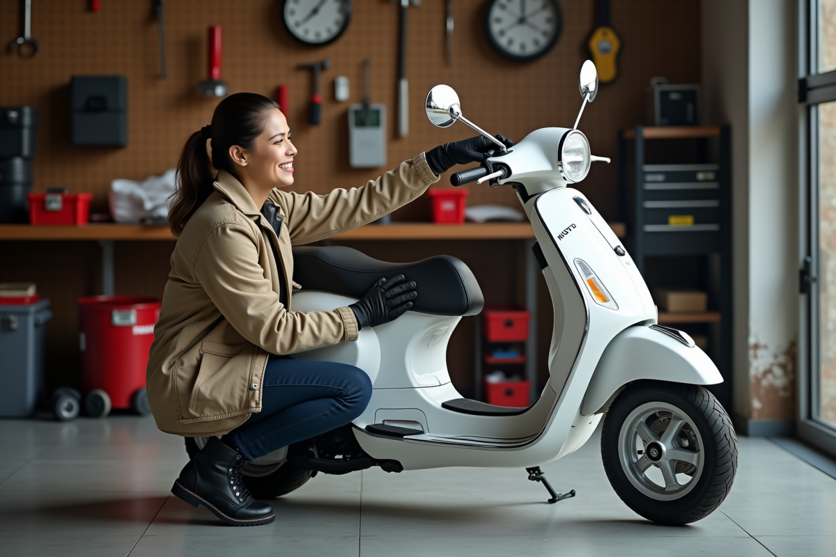 Femme nettoyant le rétroviseur d