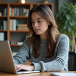 Jeune femme professionnelle travaillant à son bureau à domicile