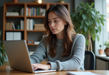 Productivité en travail à distance : impact sur les performances des salariés ! Jeune femme professionnelle travaillant à son bureau à domicile