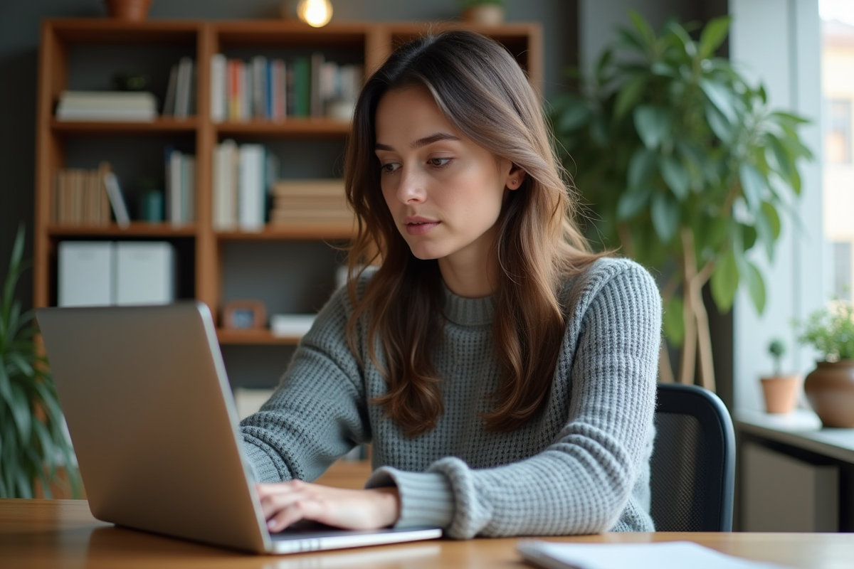 Jeune femme professionnelle travaillant à son bureau à domicile