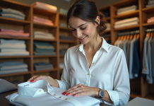 Meilleure qualité vêtements : comment choisir la meilleure option ? Femme examine un shirt coton dans une boutique élégante
