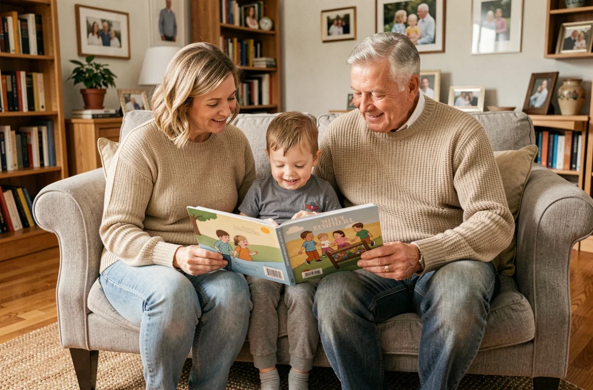Grands-parents gardant leurs petits-enfants à la maison durant un jour férié en mai