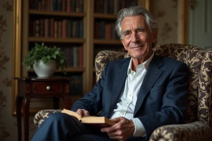 Homme agee en costume dans un salon elegant