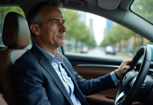 Conduite autonome : Quel est le meilleur choix pour votre véhicule ? Homme d'âge moyen dans une voiture autonome moderne