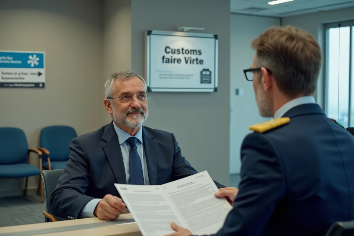 Homme en costume à la douane avec formulaire