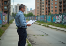 Homme d'âge moyen étudie un plan de zonage urbain