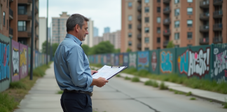 Homme d'âge moyen étudie un plan de zonage urbain
