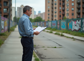 Homme d'âge moyen étudie un plan de zonage urbain