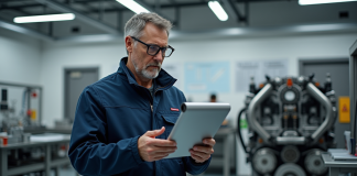 Moteur à hydrogène : quels défis et perspectives d’avenir ? Ingénieur homme en laboratoire avec pile a hydrogene