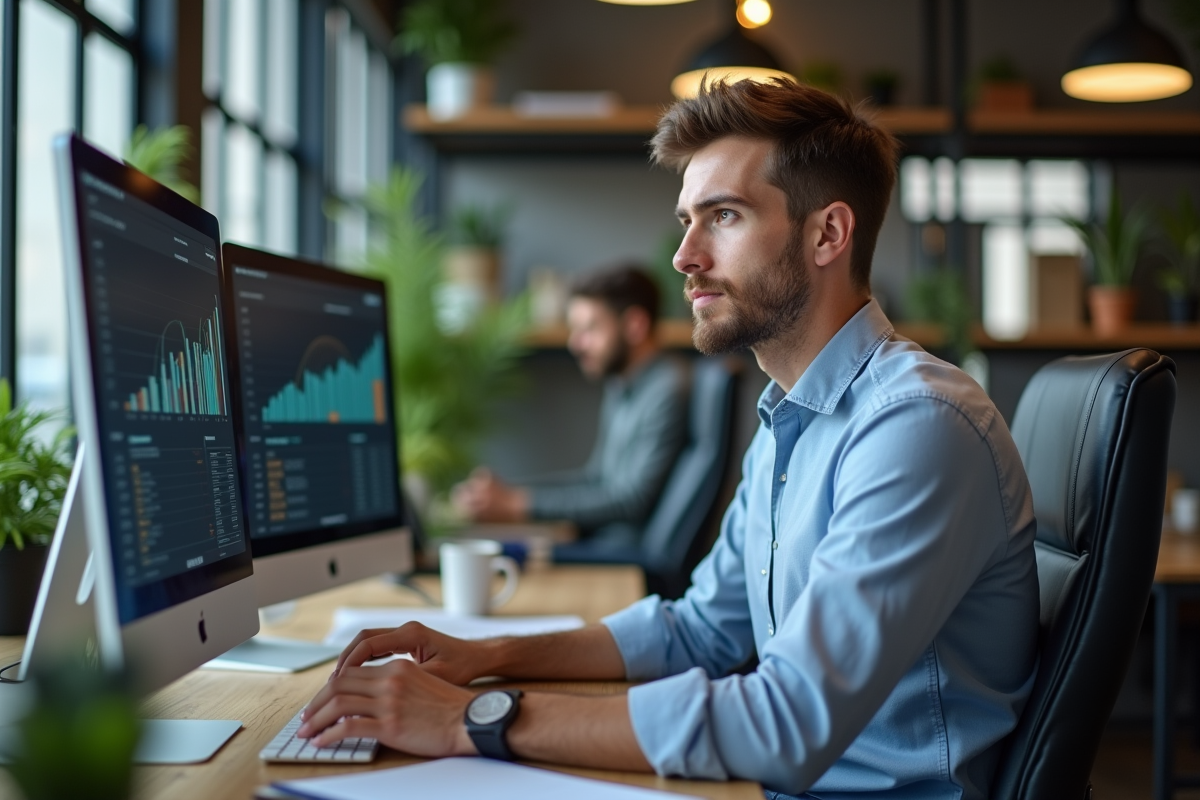 Jeune manager évaluant ses indicateurs de performance