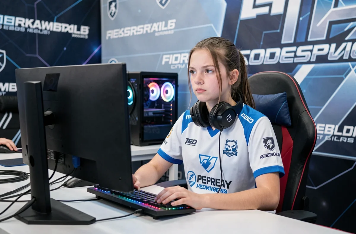 Joueuse esport tryhard en jersey compétitif lors d'un tournoi gaming