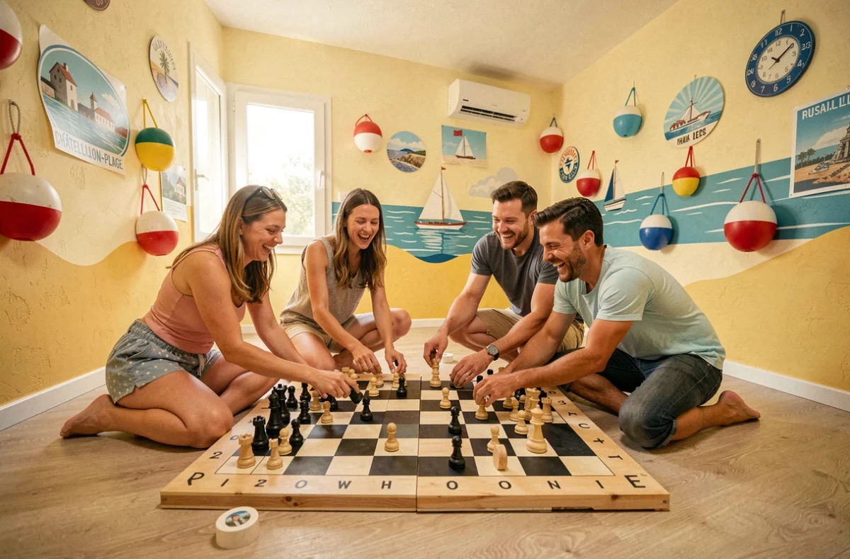 Groupe d'amis jouant à Let's Go Game dans une salle d'escape game à Châtelaillon-Plage