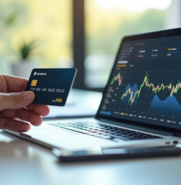 Retirer de la blockchain vers mon compte bancaire : procédure et conseils Main tenant une carte bancaire près d'une application blockchain sur smartphone