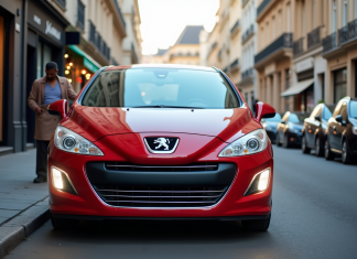 Peugeot 308 2015 sur une rue parisienne en journée