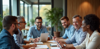 Groupe divers d'adultes en réunion de travail