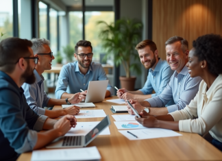 Groupe divers d'adultes en réunion de travail